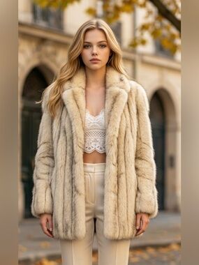 Luxurious Cream Fox Fur Coat - Women's Elegant Jacket